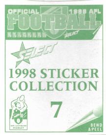 1998 Select AFL Stickers #7 Scott Cummings Back
